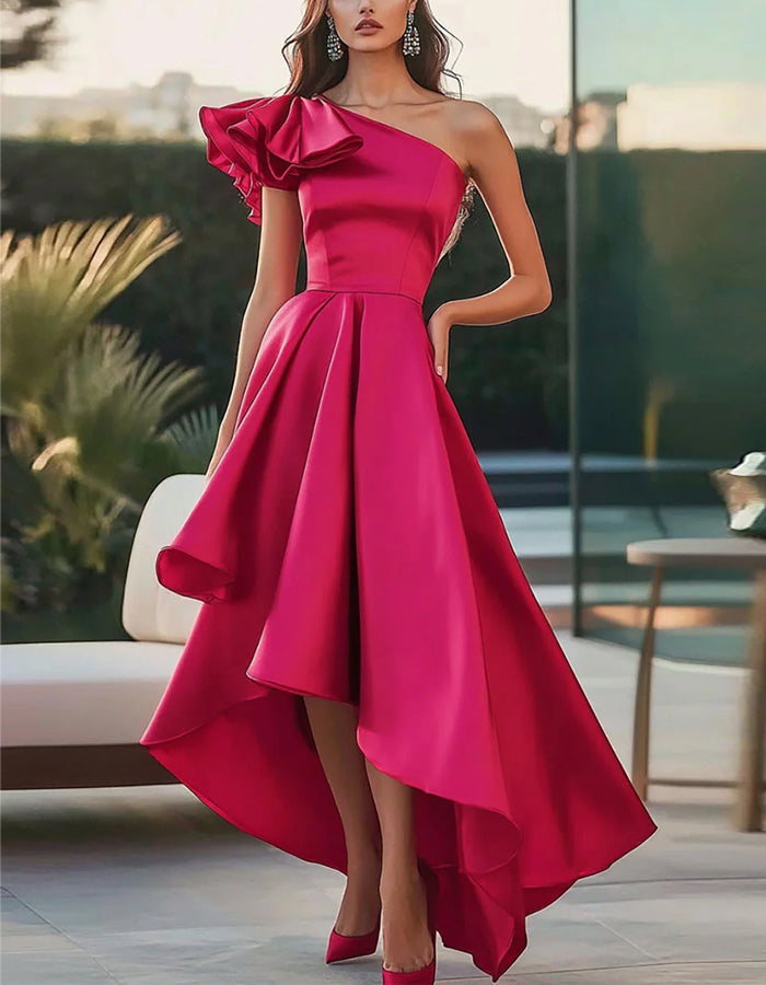 satin a line midi dress Solid One Shoulder A-line Color:Light_Blue Beaded Glitter Sleeveless A-line C cup girls will Girls
