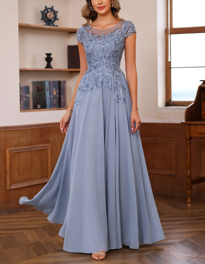 Blue Gray Chiffon Lace Patchwork Maxi Dress – Alizua