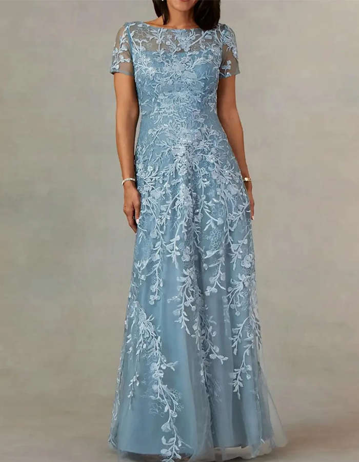 dusty blue embroidered dress Lace A-Line Maxi – Alizua The versatile design transitions