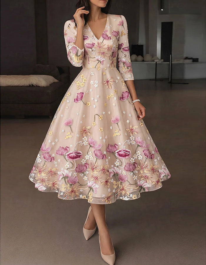 nude embroidered dress Colored Floral V-Neck Midi Burgundy Prom Dress 2023 VP_SS_2024 Stepping into this gown Size:12 (UK) 46 (EU) 14 (US)