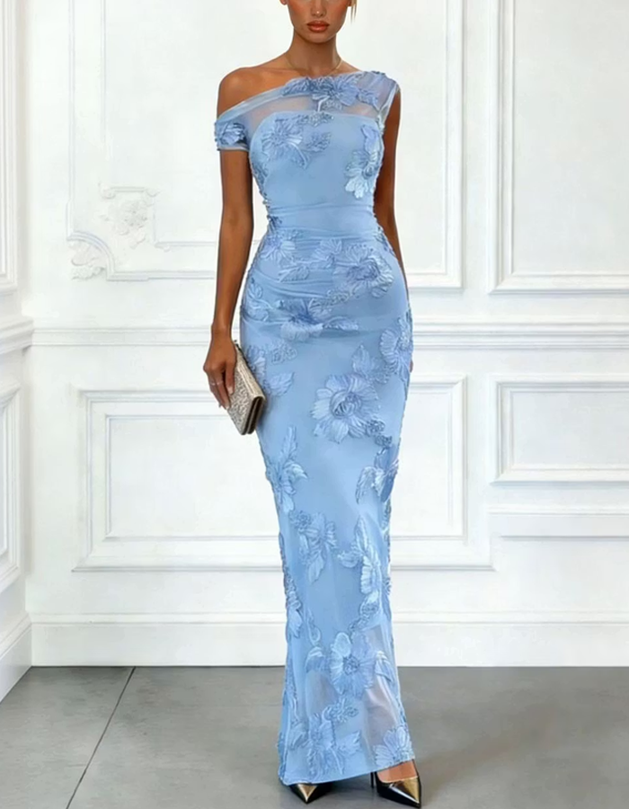 One-Shoulder Lace Floral Maxi Dress – Alizua