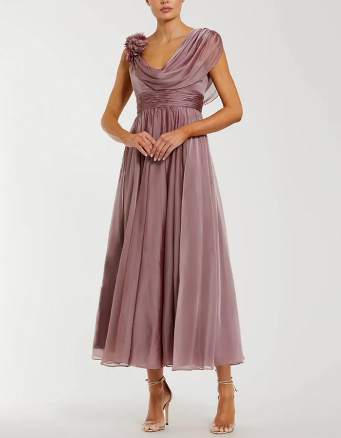 Asymmetrical Draped Chiffon Midi Dress – Alizua