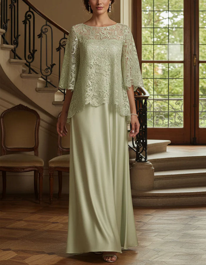 Sage Green Lace Satin Maxi Dress