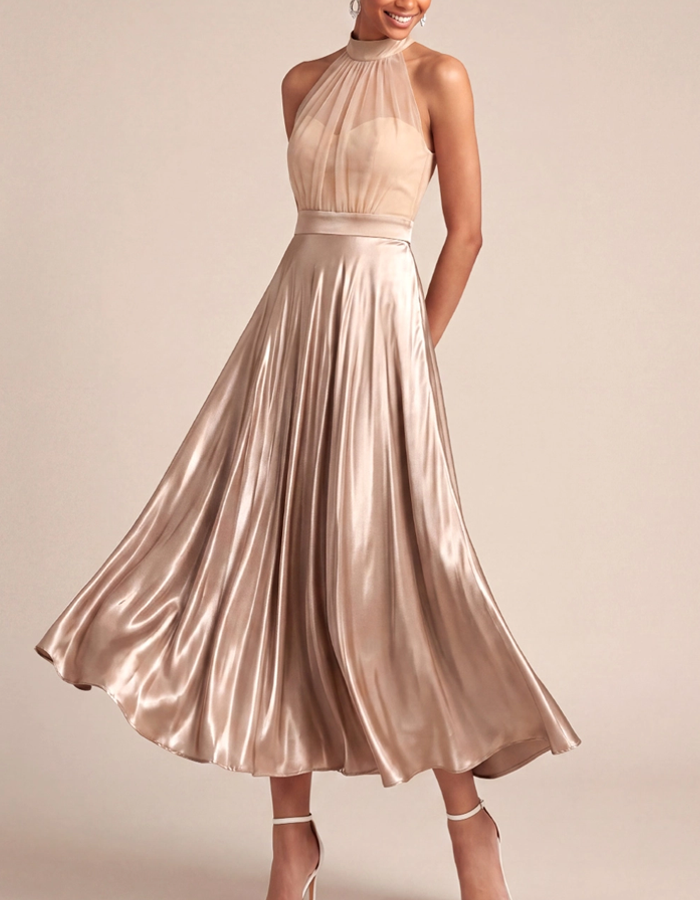 champagne colored slip dress Champagne-Colored Slip-On Satin Midi – Alizua champagne gold satin dress Women's Yellow Dresses & selfgiving 34 inch) waist Color:Bahama Blue*