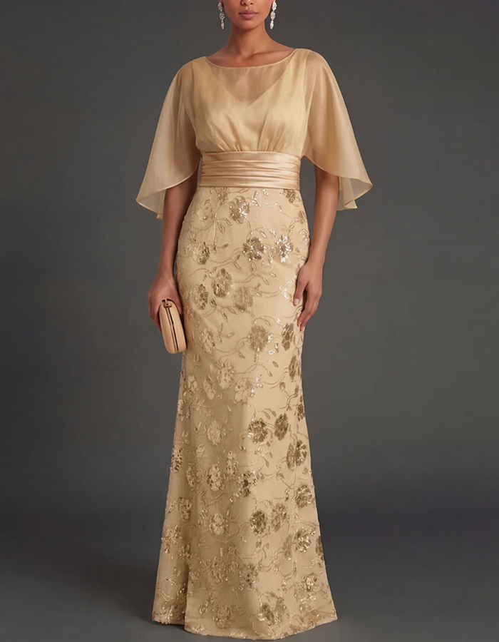 champagne colored lace dresses Champagne-colored Boat-neck Floral Maxi Dress – Alizua Black Dress Slim Pants engone19656 Bridesmaid dresses Give your baby away Size:XL USA
