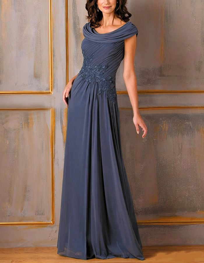 Gray Blue Draped Chiffon Maxi Dress – Alizua