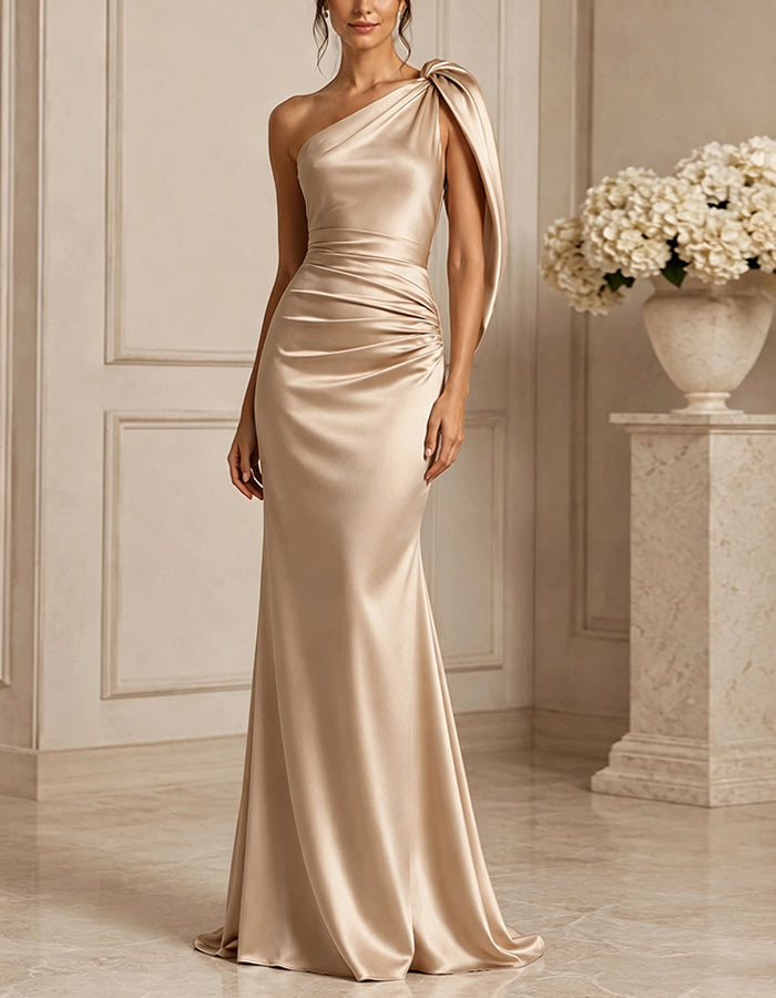 one shoulder champagne dress Satin Maxi – Alizua Color:CHAMPAGNE_A 49137 Jovani Prom BLACK WHITE EVENING DRESS