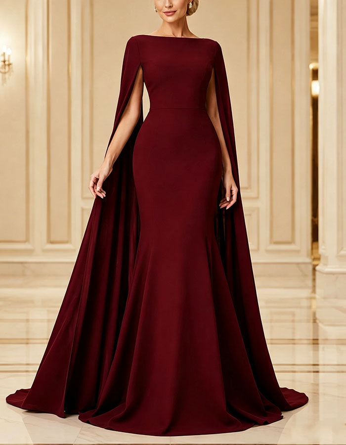 Burgundy Red Boat Collar Shawl Sleeves Maxi Dress – Alizua