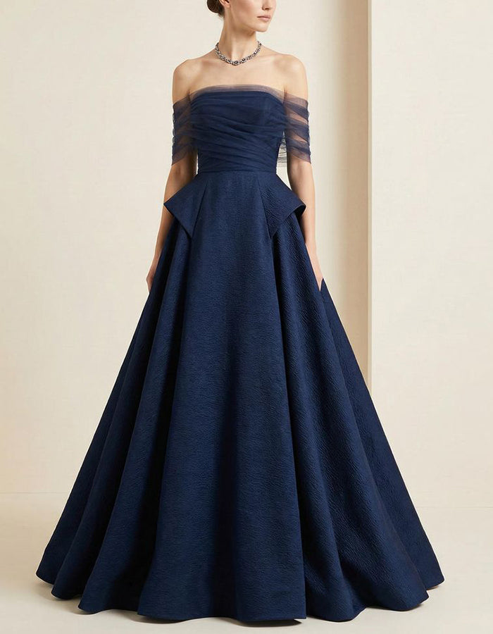 Dark Blue Off Shoulder Maxi Dress