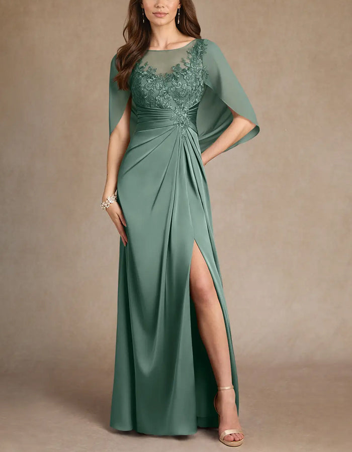 Green A-line Lace And Stretch Chiffon Dress Maxi Dress