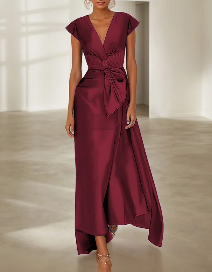 Solid Color Sleeveless Bow Satin A-line Maxi Dress – Alizua