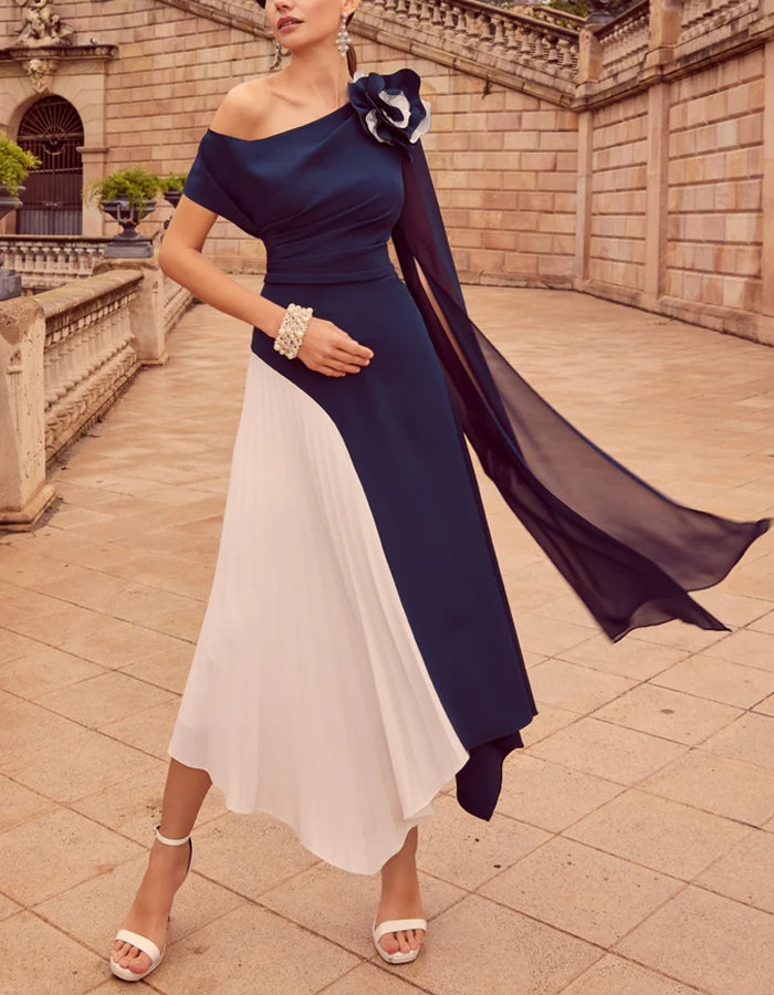 Dark Blue Off-shoulder Formal Occasion Party Midi Dress – Alizua