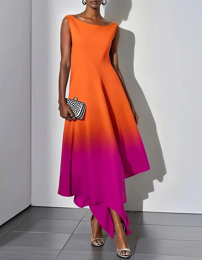 Elegant Ombre Satin Gown with Asymmetrical Hemline