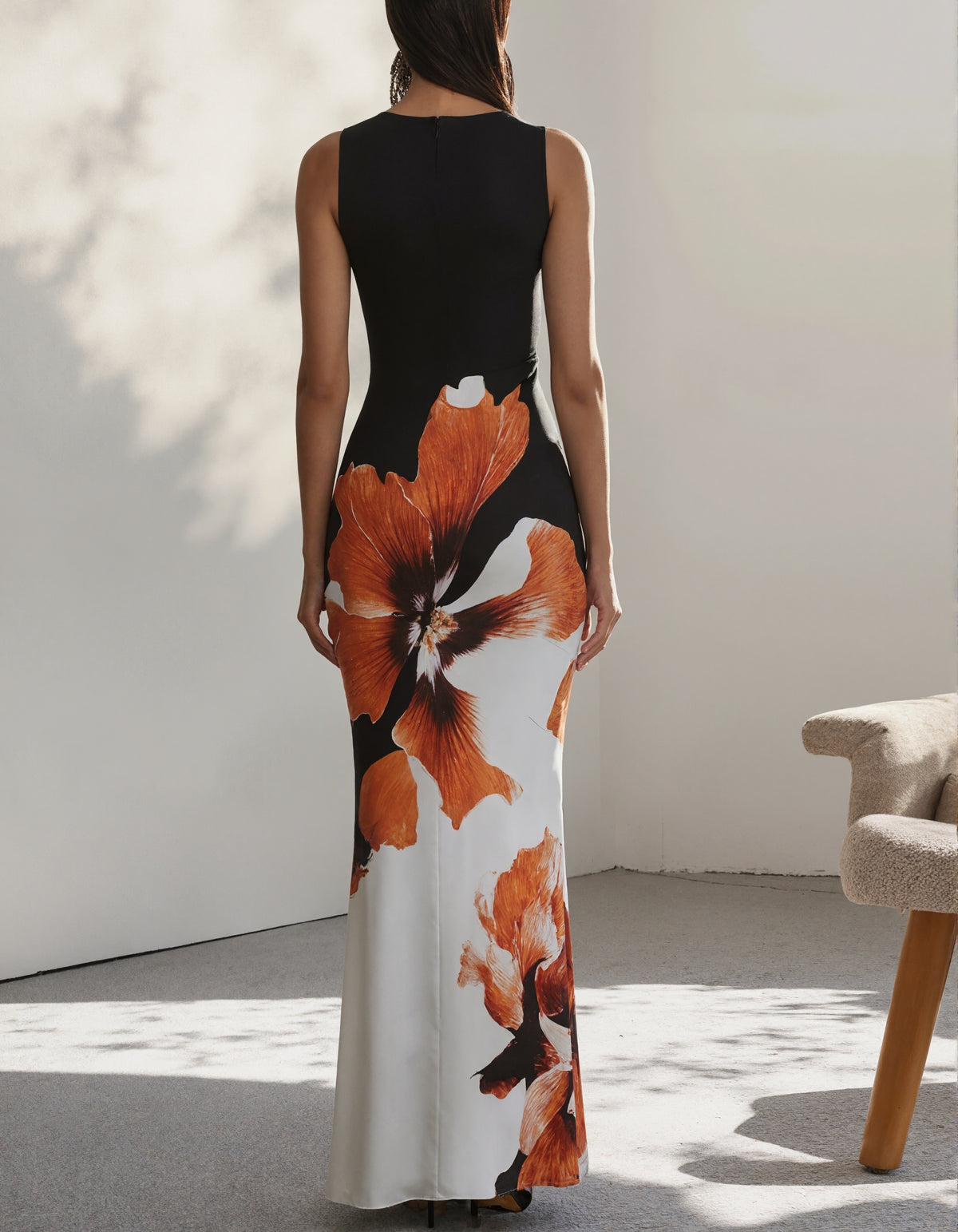 Flower Printed Sleeveless Wrap Elegant Evening Maxi Dress