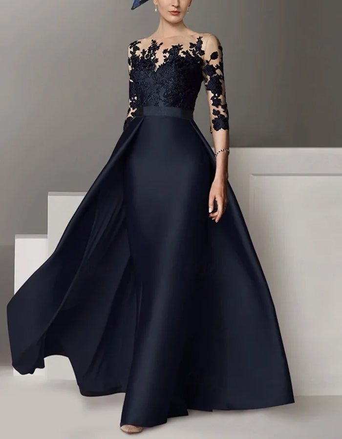 Delicate Floral Lace Pattern Solid Color Maxi Dress