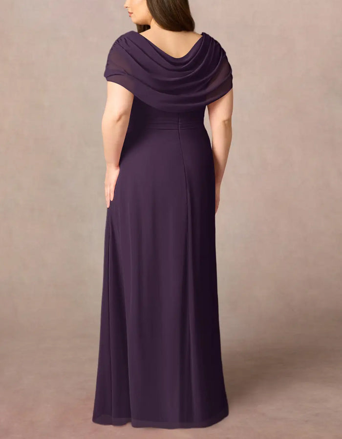 Purple A-line Chiffon Side Slit Maxi Dress