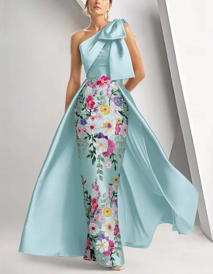 Off-shoulder Bow Floral Pattern Maxi Dress