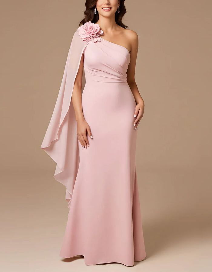 Candy Pink Chiffon Ruffled Bodycon 3D Floral Maxi Dress