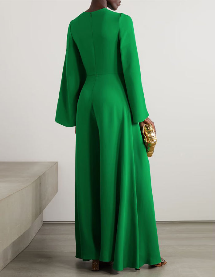 Green Round Neck Flared Sleeve Jumpsuit
