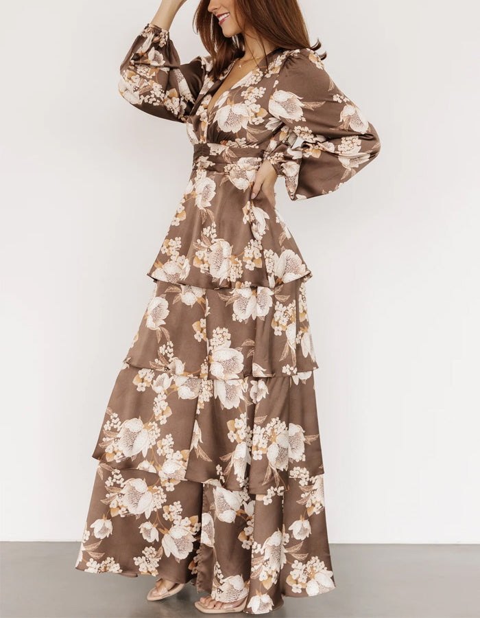 Maxivestido estampado de satén moca