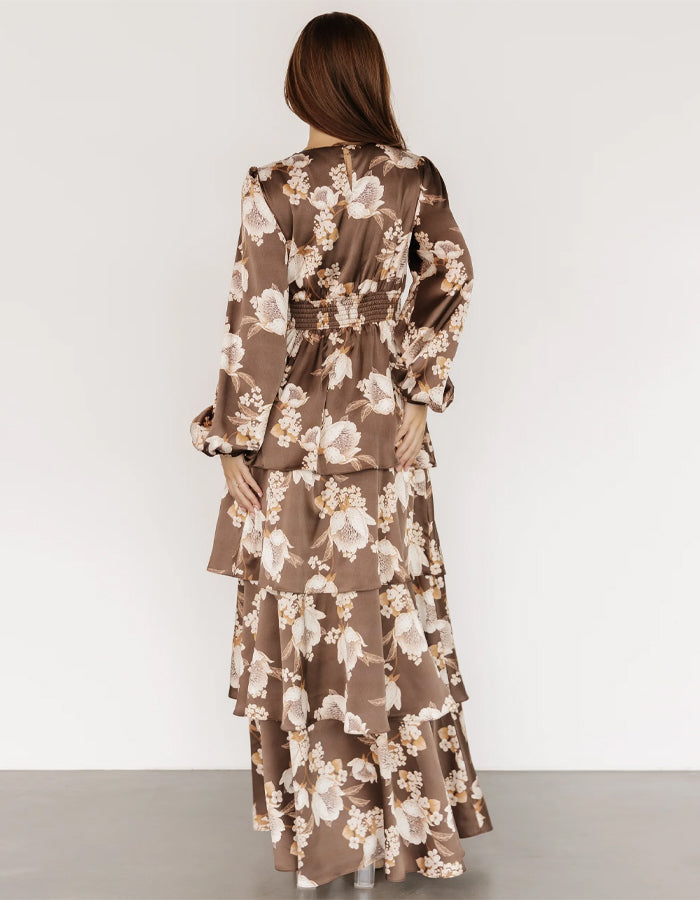 Maxivestido estampado de satén moca