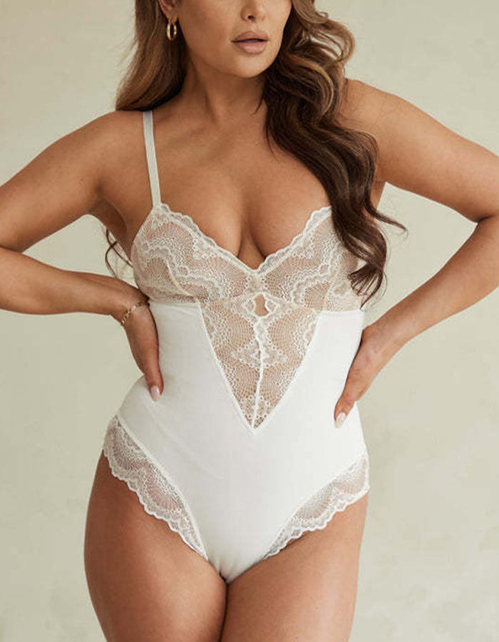 Corsé sexy con tirantes, cuello en V, cintura de encaje y transpirable
