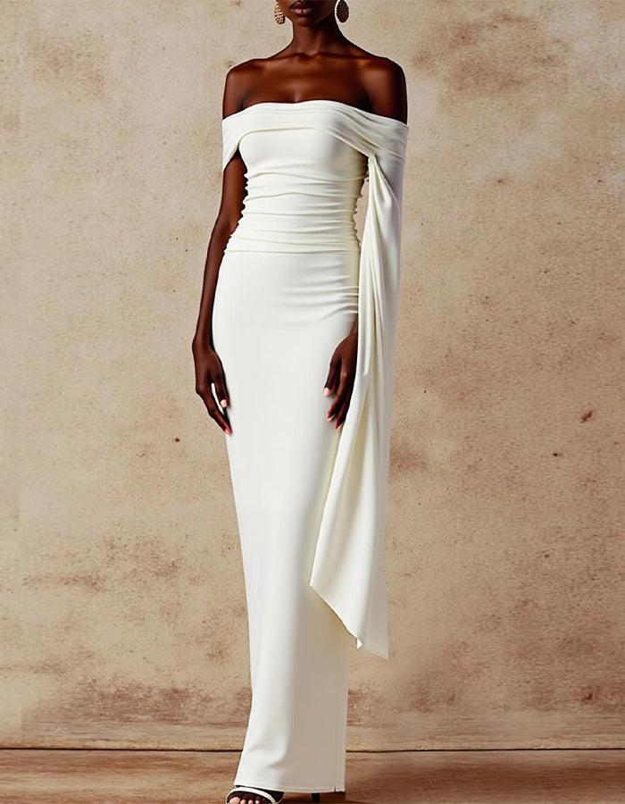 White Off The Shoulder Shawl Maxi Dress