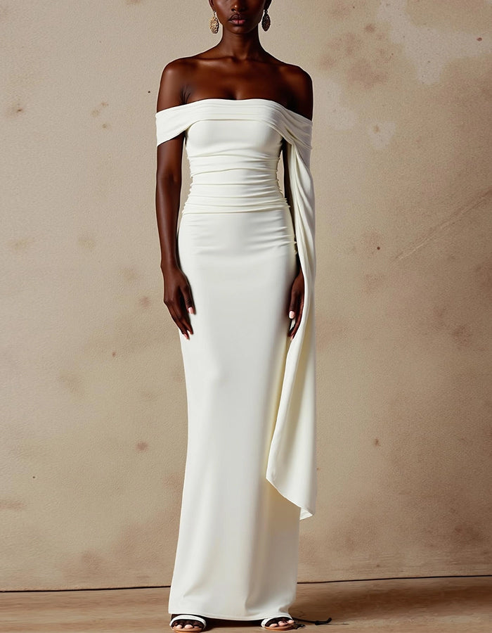 White Off The Shoulder Shawl Maxi Dress