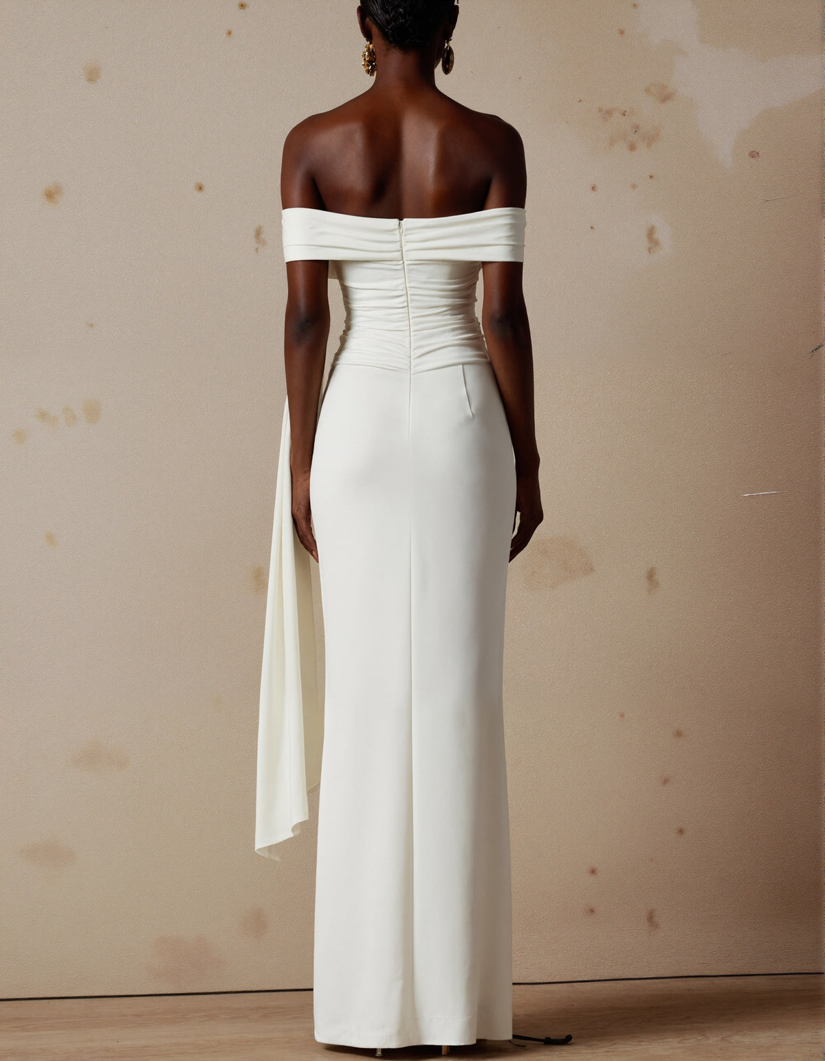 White Off The Shoulder Shawl Maxi Dress