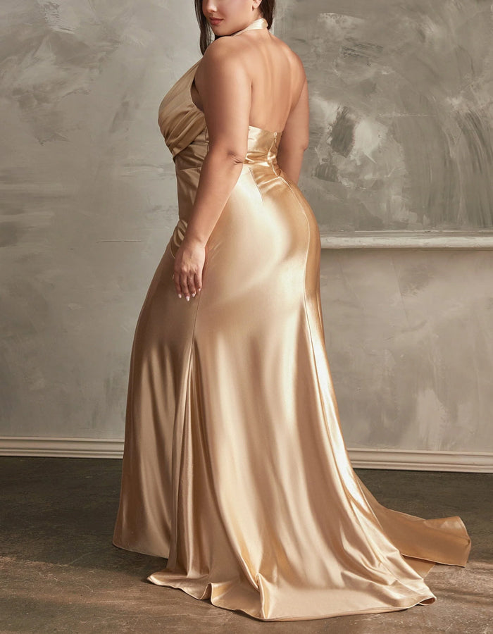 Solid Color Slim Fit Satin Open Back Slit Maxi Dress