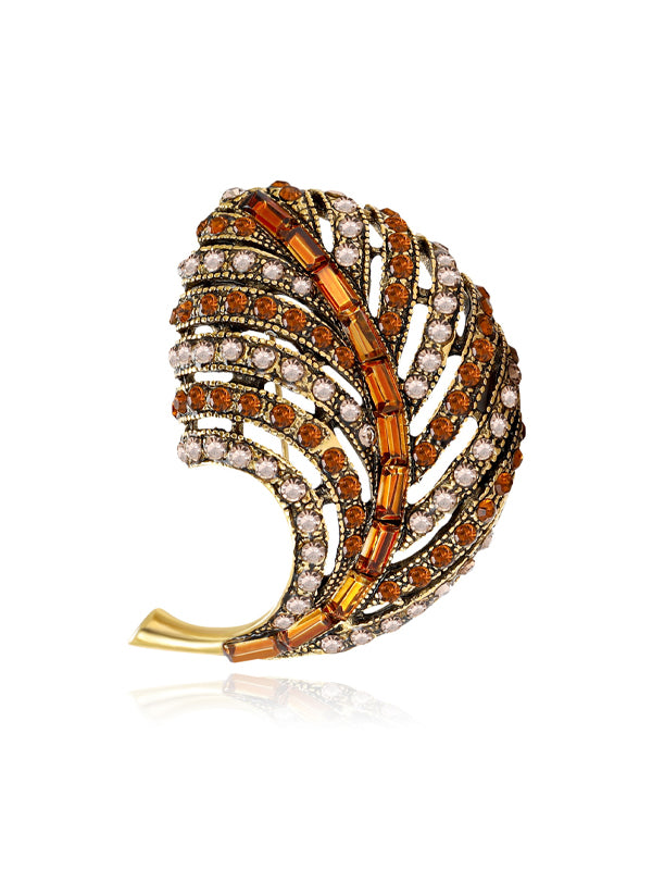 Versatile Alloy Rhinestone Curly Leaf Brooch