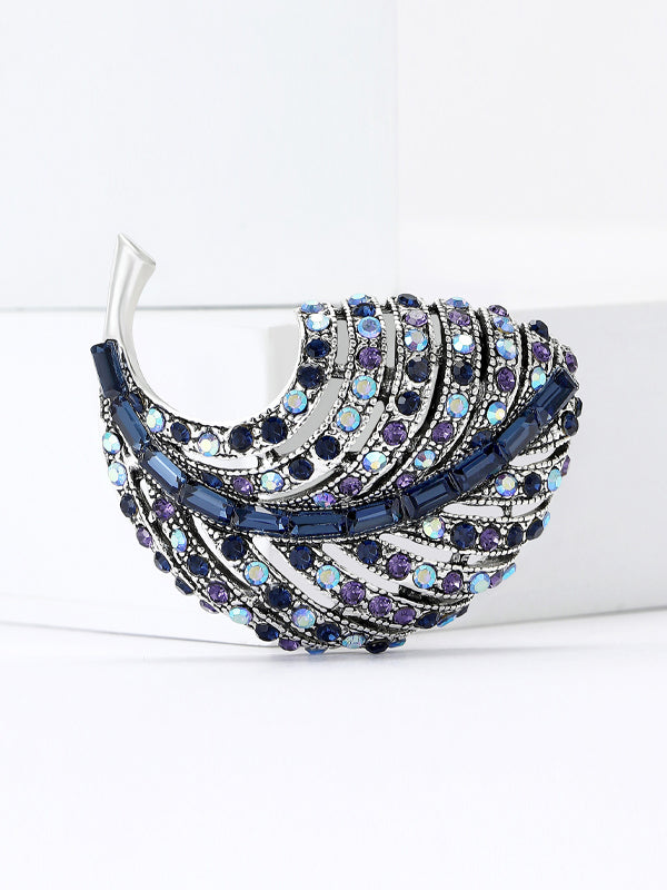 Versatile Alloy Rhinestone Curly Leaf Brooch