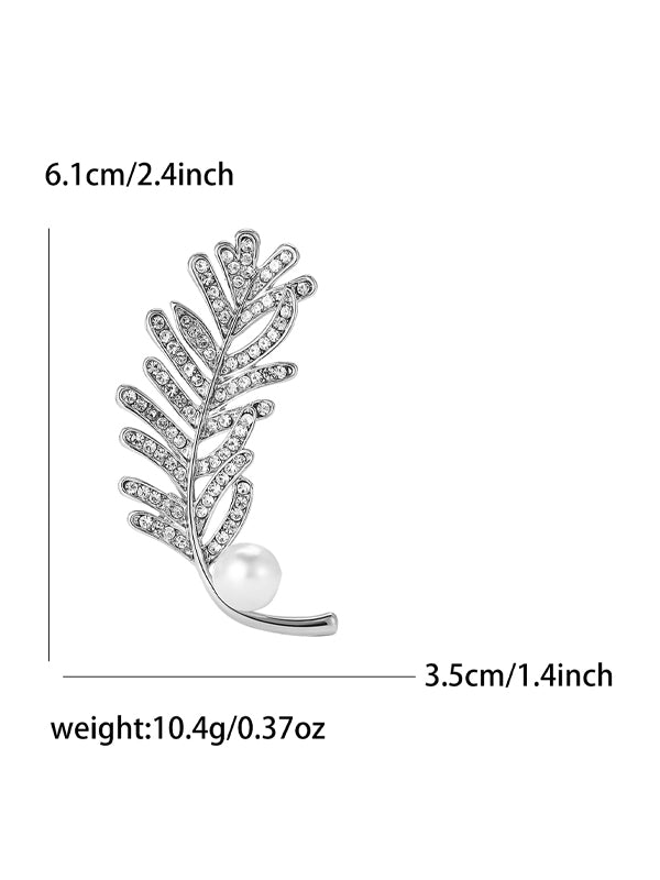 Alloy Rhinestone Feather Brooch
