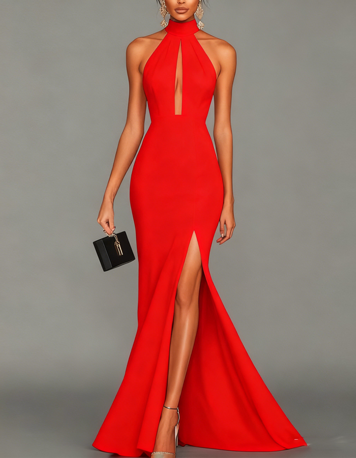 High Neckline and Keyhole Cutouts Maxi Dress