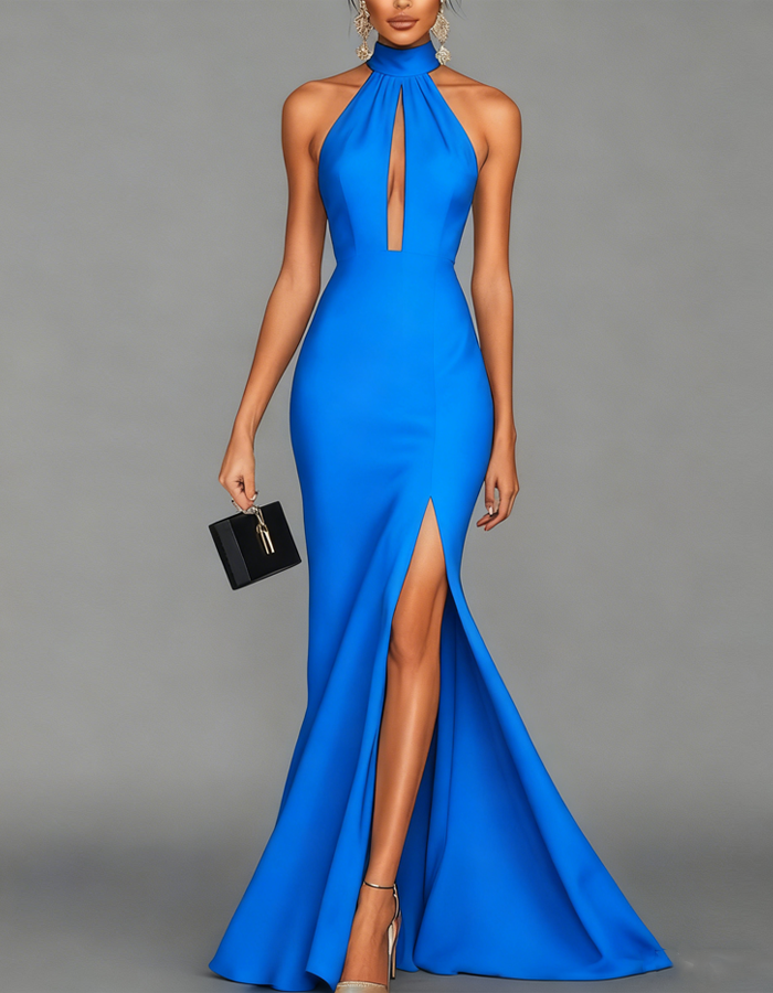High Neckline and Keyhole Cutouts Maxi Dress