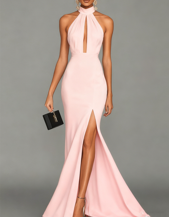 High Neckline and Keyhole Cutouts Maxi Dress