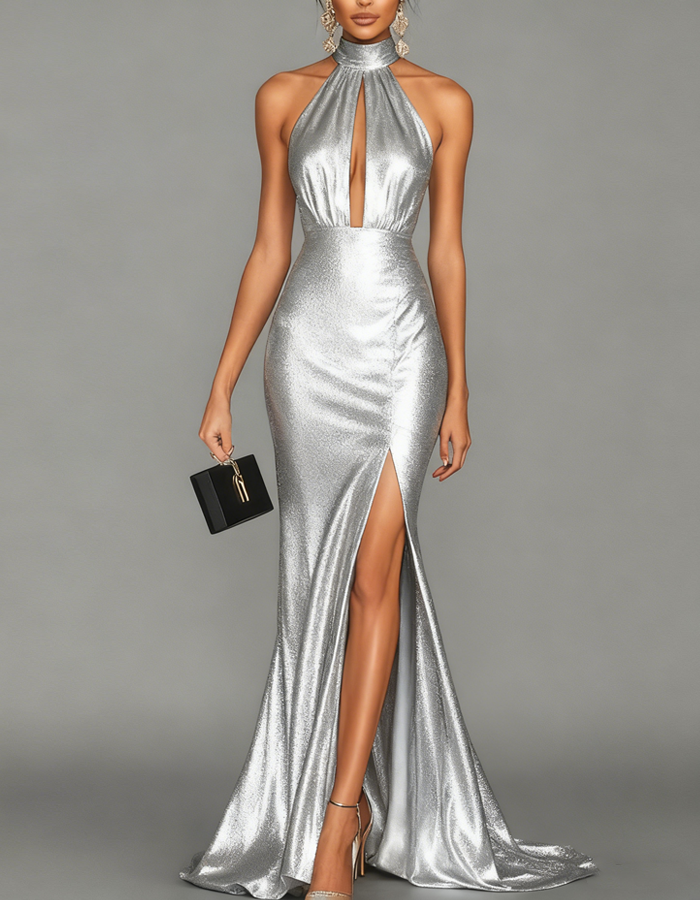 High Neckline and Keyhole Cutouts Maxi Dress