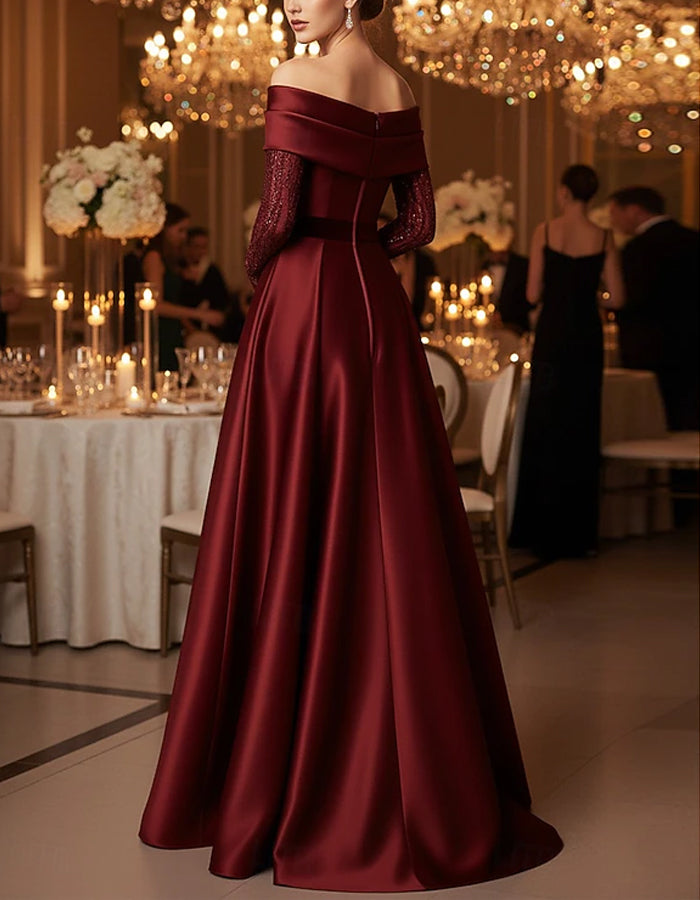 Solid Color Satin Off Shoulder Maxi Dress