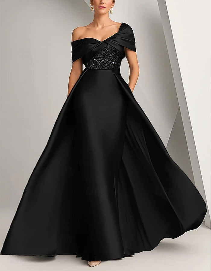 Solid Color Satin Sequins Maxi Dress