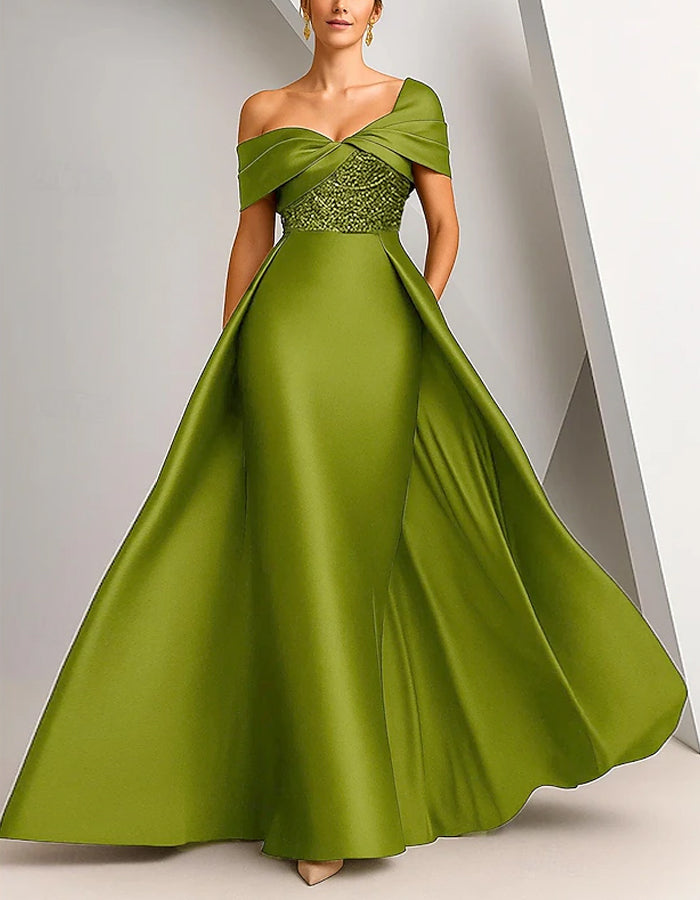 Solid Color Satin Sequins Maxi Dress