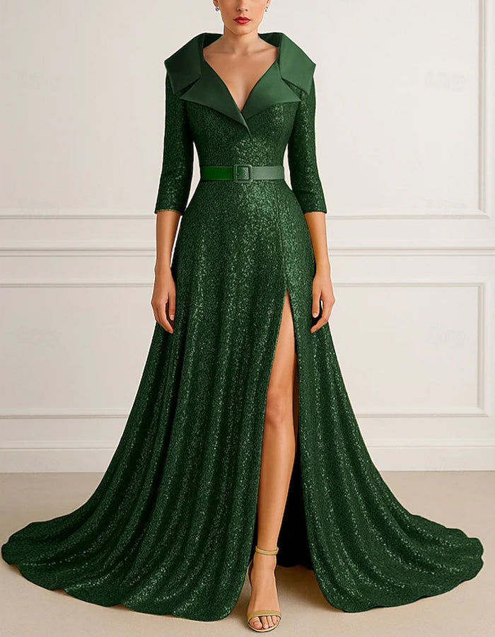 Solid Color Satin Sequined Pleats Maxi Dress