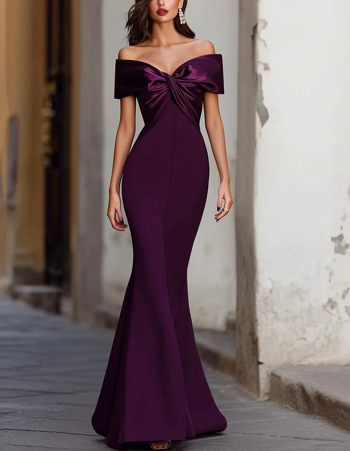 Solid Color Off Shoulder Tight Fishtail Maxi Dress – Alizua