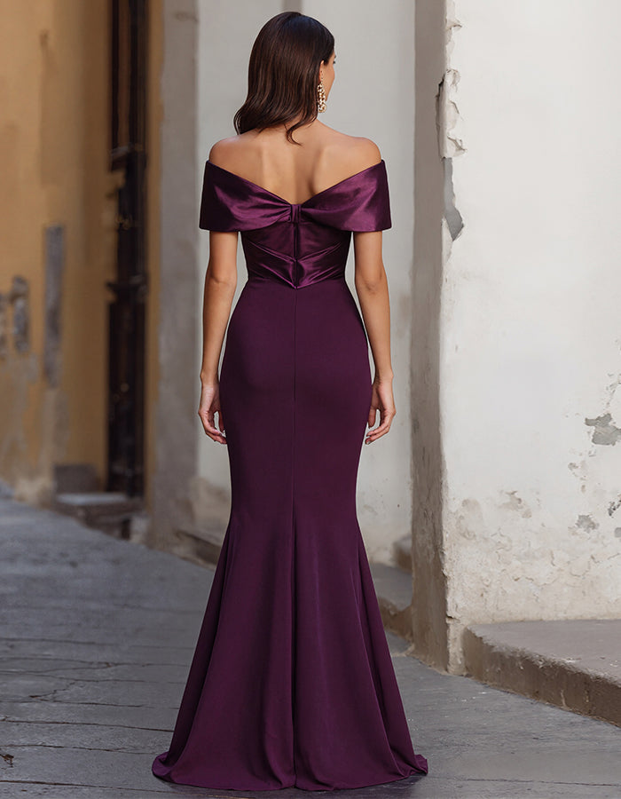Solid Color Off Shoulder Tight Fishtail Maxi Dress