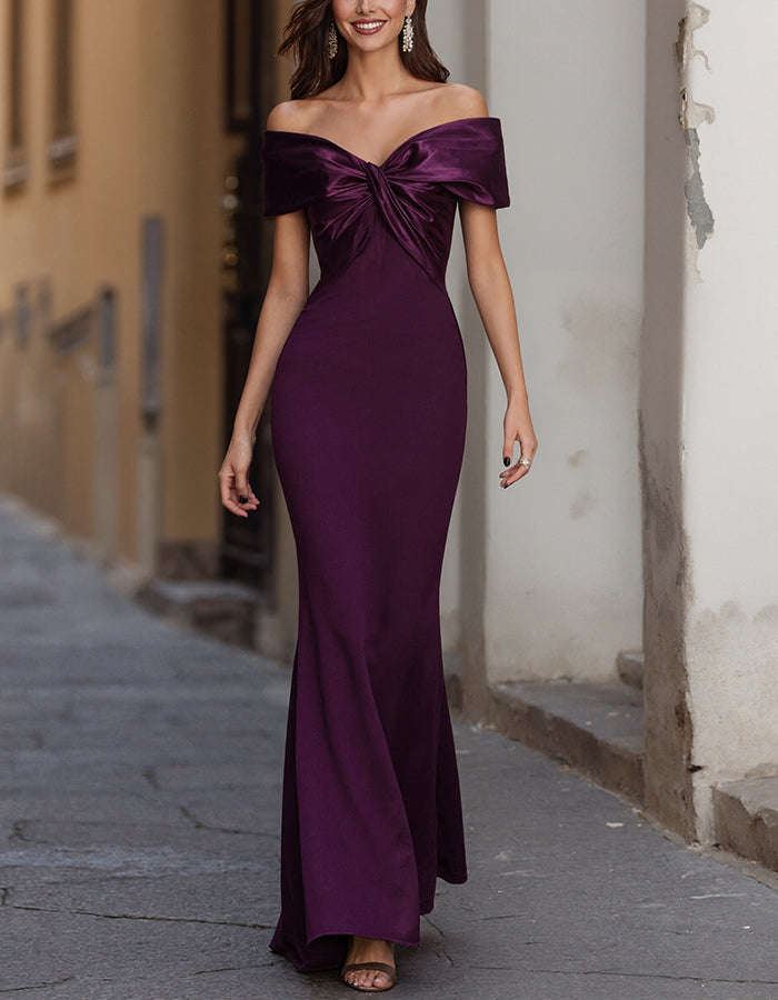 Solid Color Off Shoulder Tight Fishtail Maxi Dress