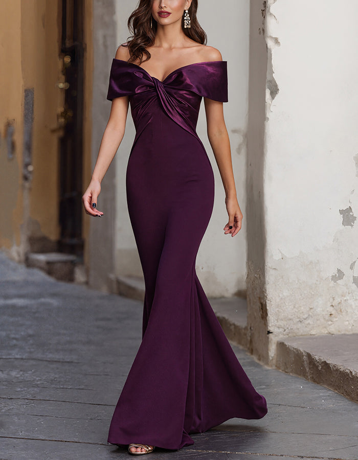 Solid Color Off Shoulder Tight Fishtail Maxi Dress