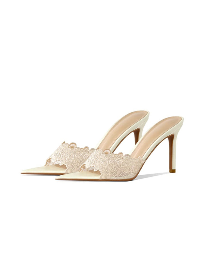 Pointed Toe Stiletto Lace High Heeled Sandals