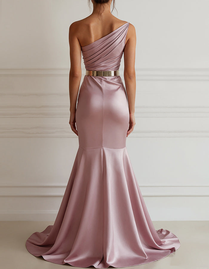 Solid Color Satin Shoulder Maxi Dress