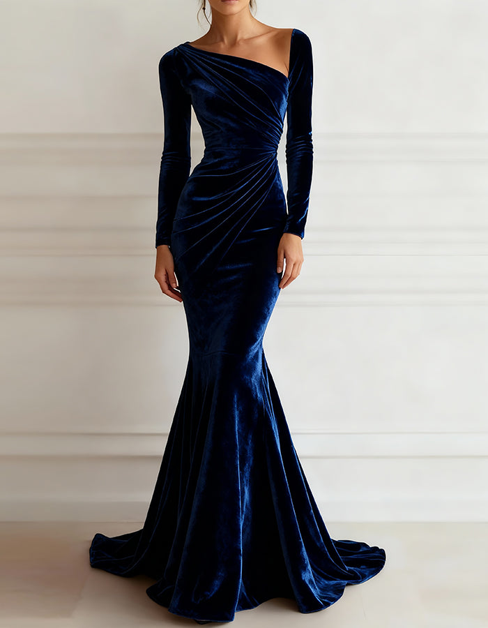Solid Color Velvet Long Sleeve Maxi Dress