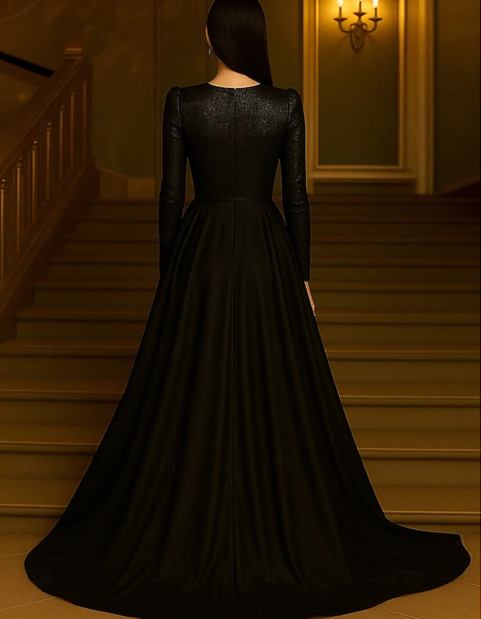 Black V-neck Satin Bow Maxi Dress