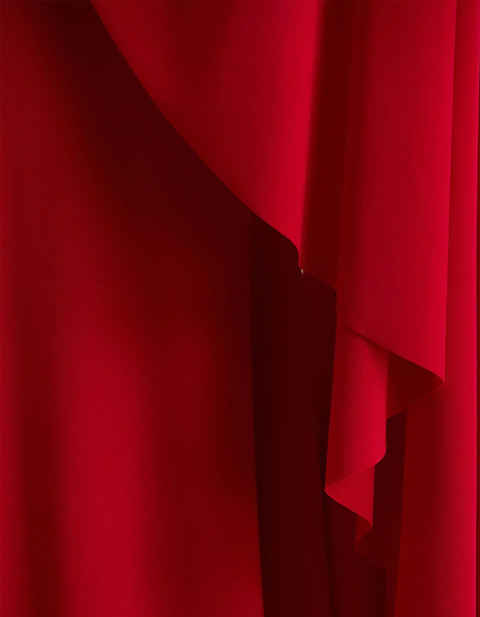 Red Round Neck Shawl Sleeves Maxi Dress